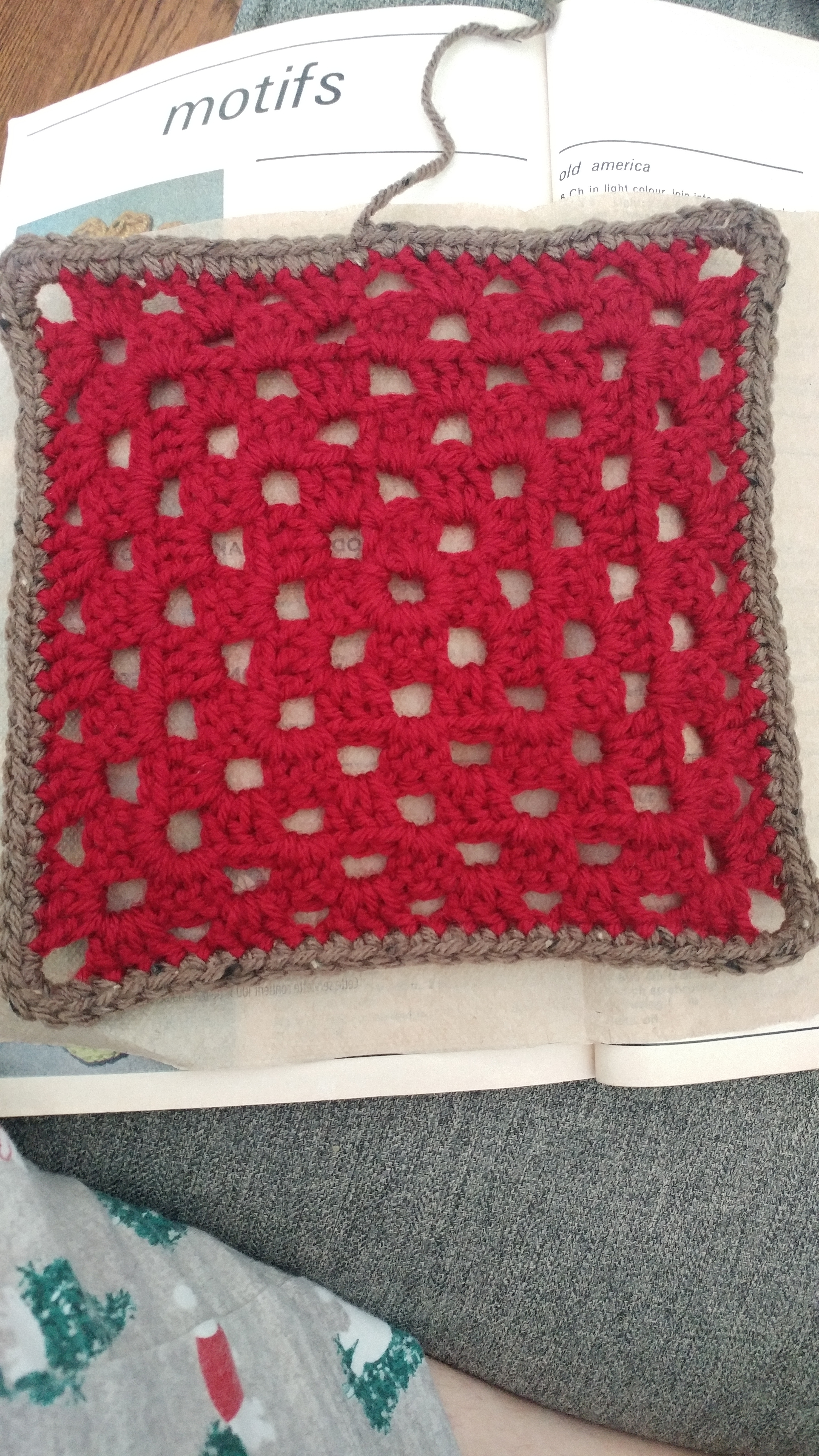 Plain Square All Finished The walnut border around my claret red plain square.
