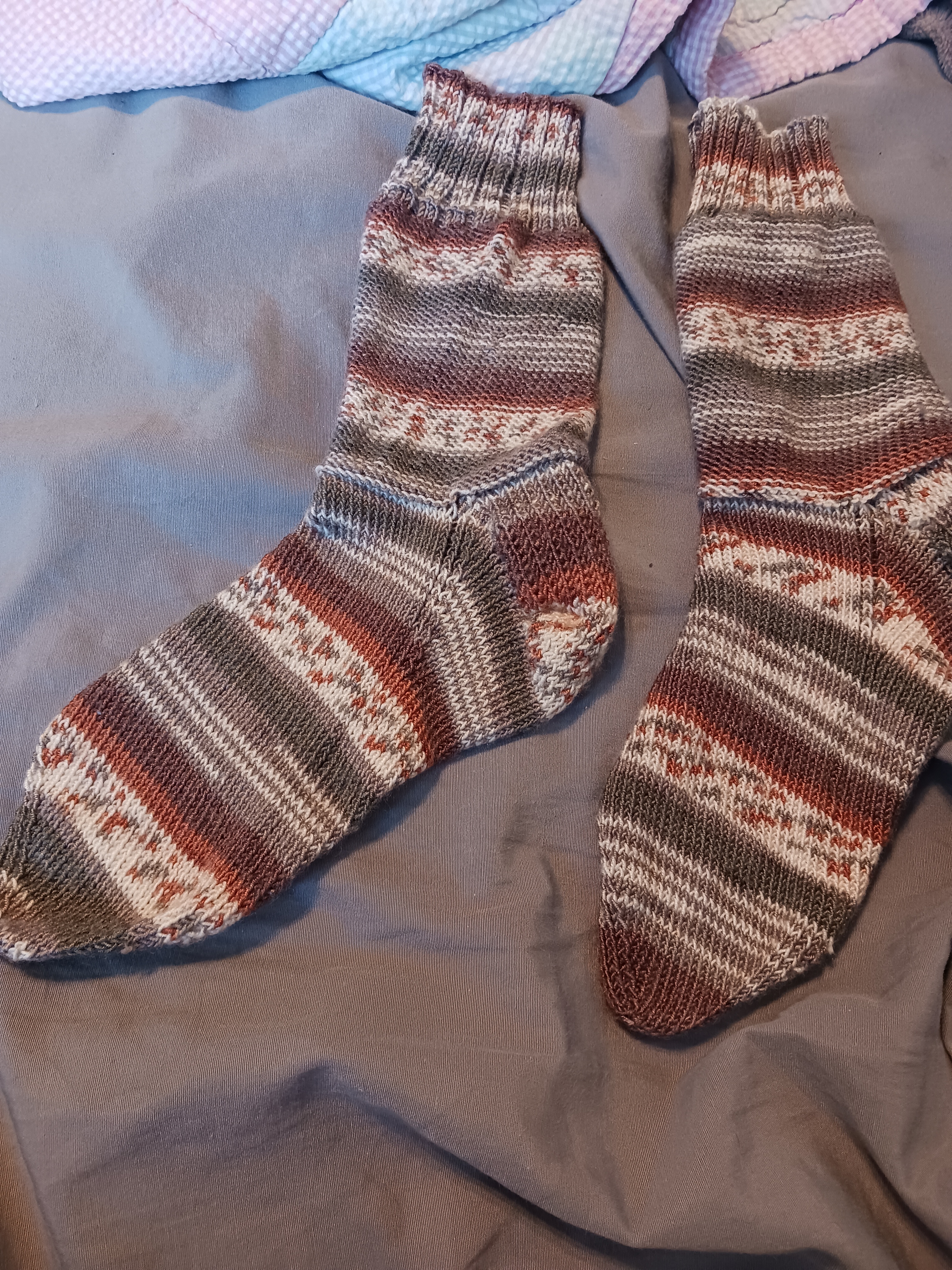 Hand knitted socks Socks I knit myself, with a self-striping yarn.