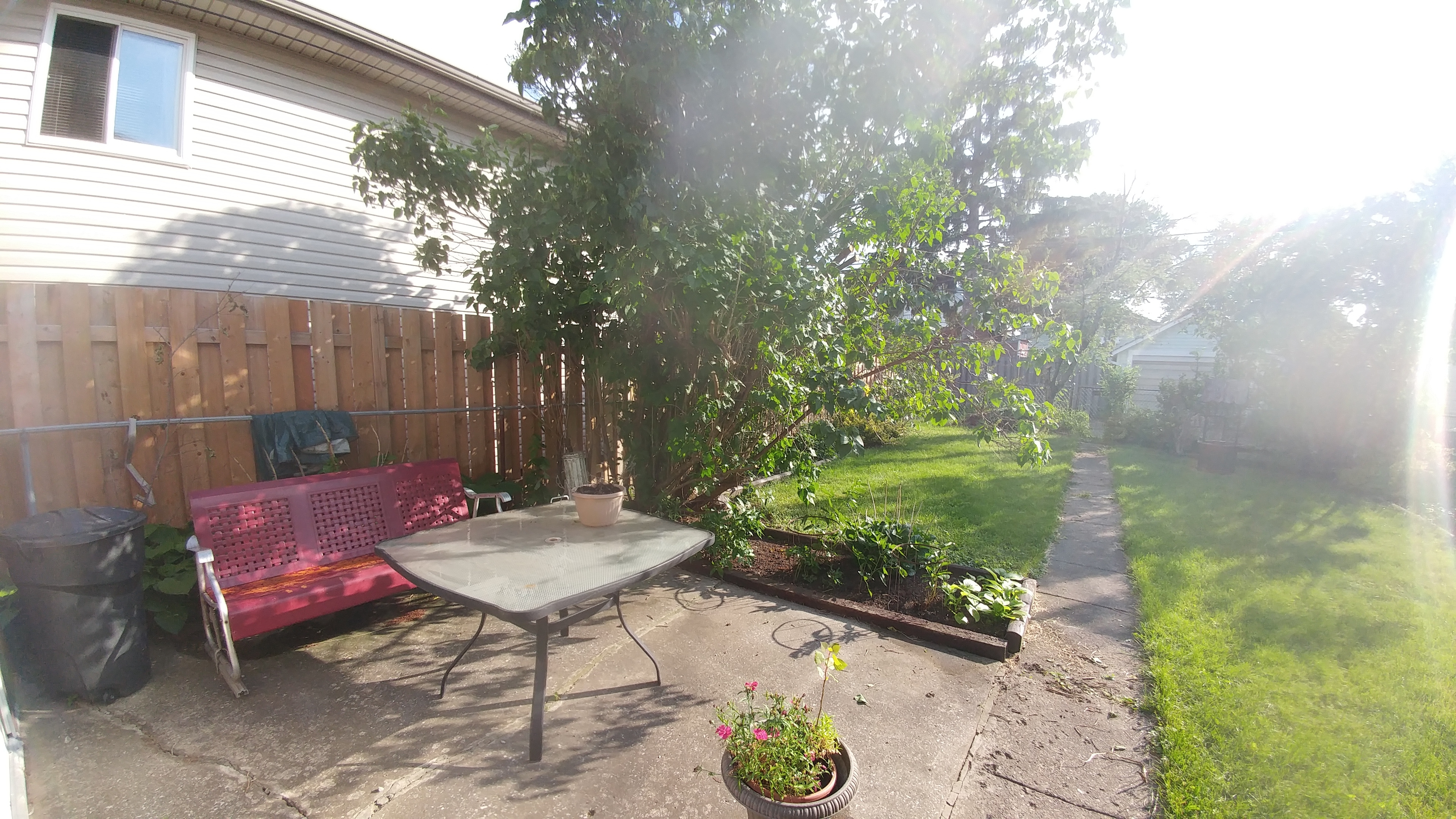 The patio My patio, with gliding swing and table